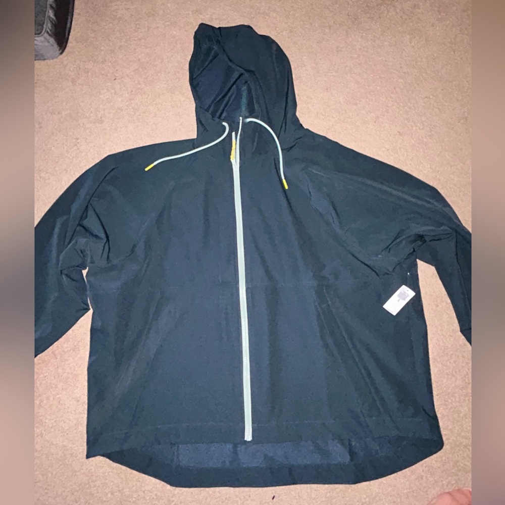 Dark Green Hooded Jacket with Yellow Accents